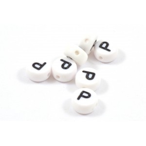 Acrylic flat round bead letter P